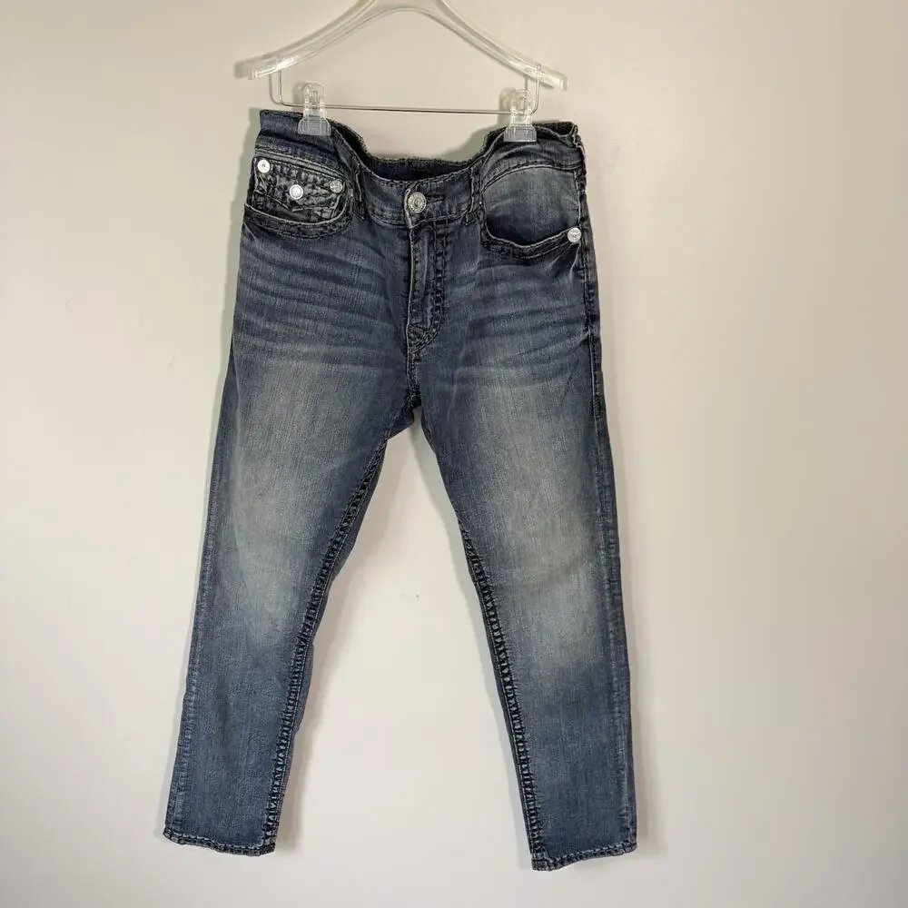 True Religion Men's Rocco Relaxed Skinny Flap Blue Jeans 38 x 32